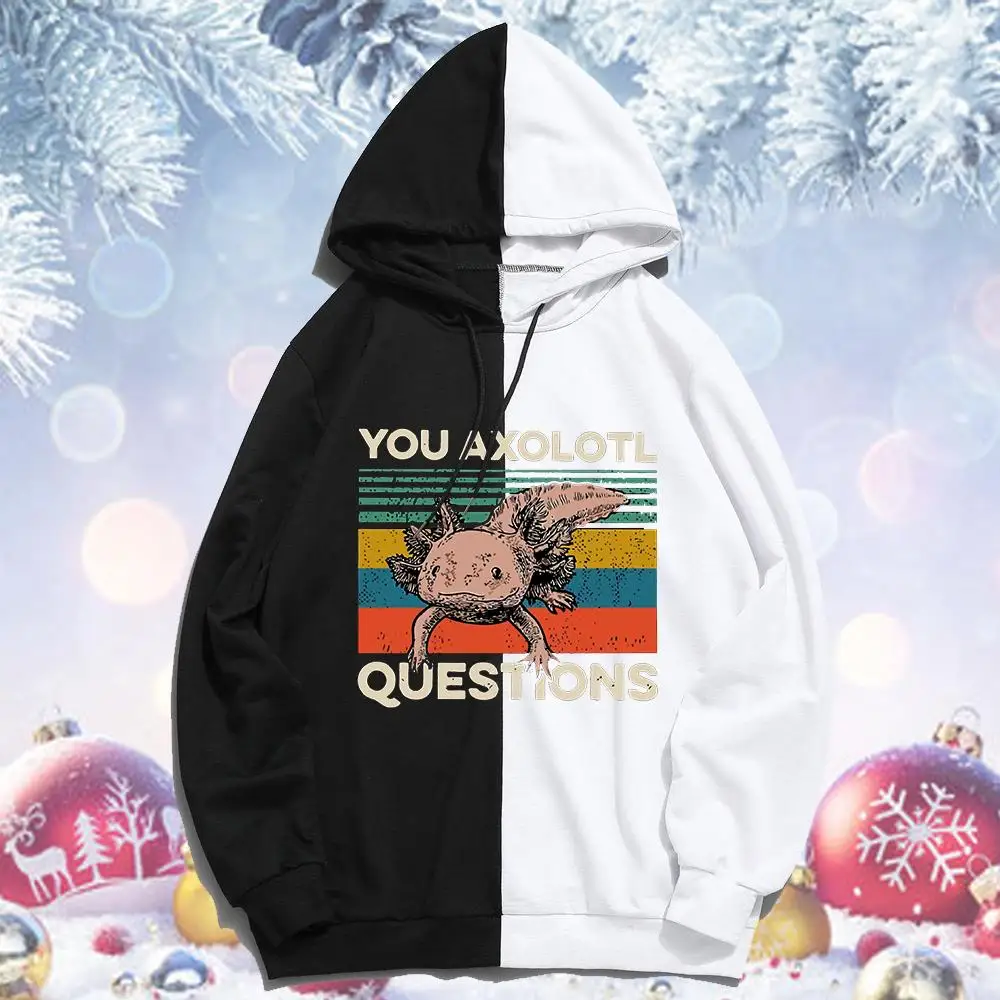 

New You Axolotl Questions Women Hoodie Print Long Sleeve Tops Femme Kawaii Cartoon Sweatshirt Harajuku Street Patchwork Hoodies