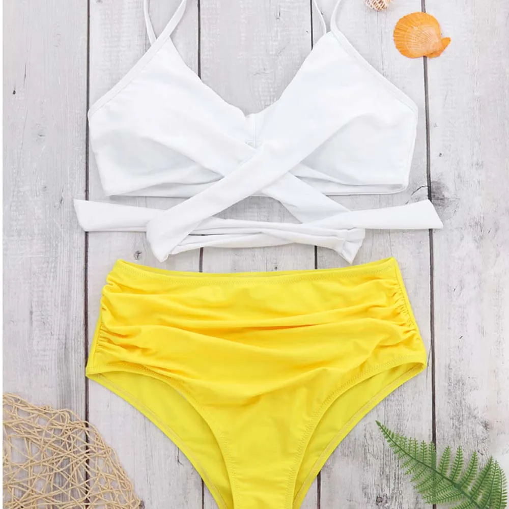 

Paotang 2021 Summer New Chinese Style Bikini Women's Swimsuit Solid Color Printed High Waist Halter Sling Two-Piece Suits Sexy