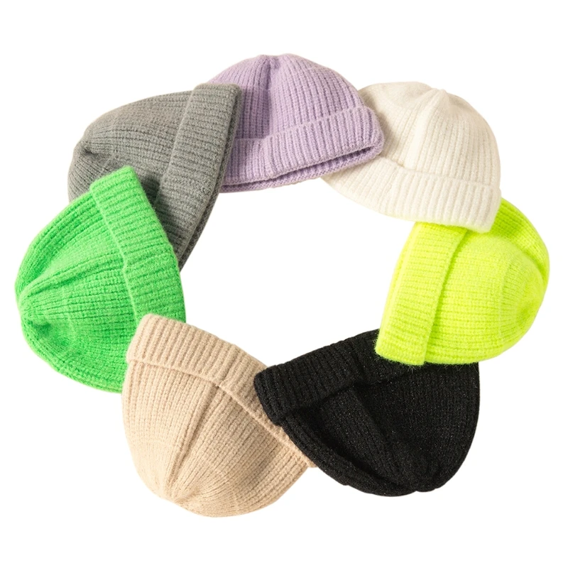 

W3JF Pure Colors Woolen Winter Parent-child Hats A Set of Woll Knitted Hats