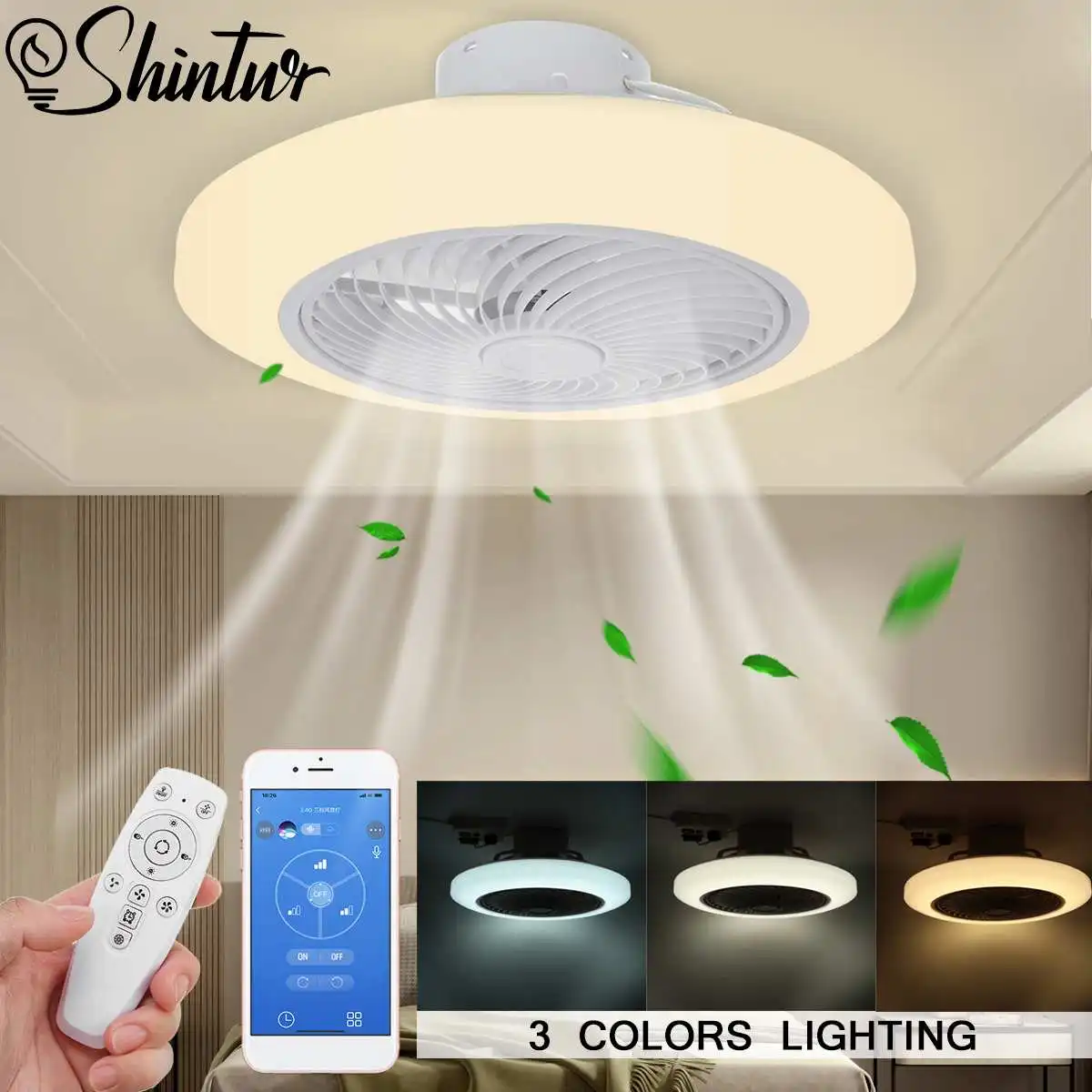 

Shintur 21Inch 80W Modern Intelligent Ceiling Fan Lamp Bedroom Decoration Lamp Mute Fan Lamp Control by Phone W/ Remote Control