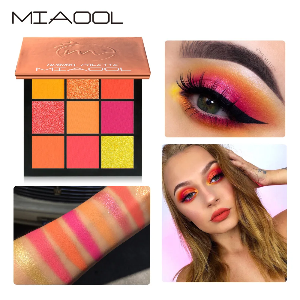 Miaool Nine Color Fluorescent Orange Eyeshadow Compact Symphony Eye Shadow Orange-Color Eyeshadow Makeup Palette Cosmetic ME009