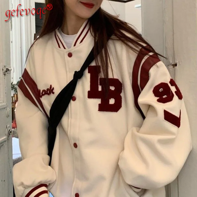 

2021 Autumn Winter Fashion Student Korean Fleece Thick Sweatshirts Female Streetwear Casual Hip Hop Baseball Uniform Jacket Coat