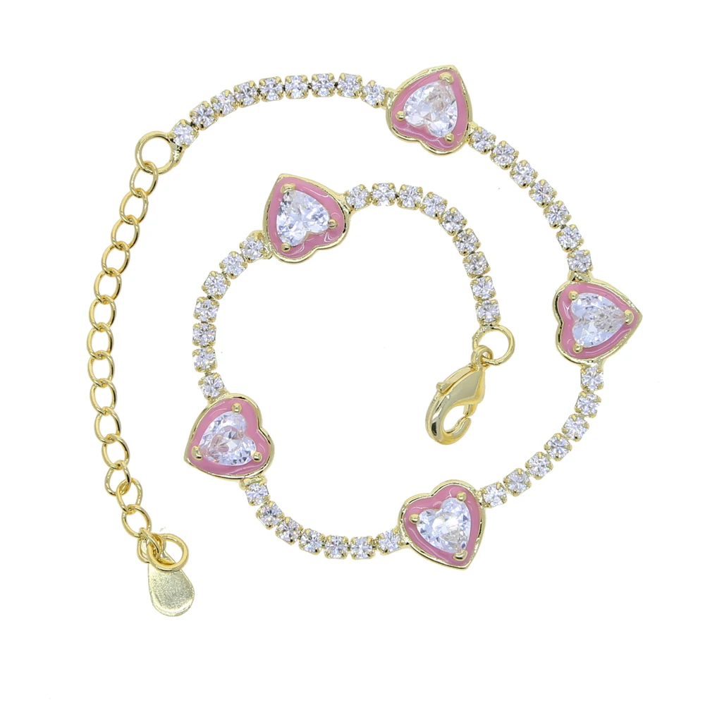 Pastel Enamel Heart Charm Cute Lovely Fashion Trendy Women Jewelry Tennis Chain Bracelet