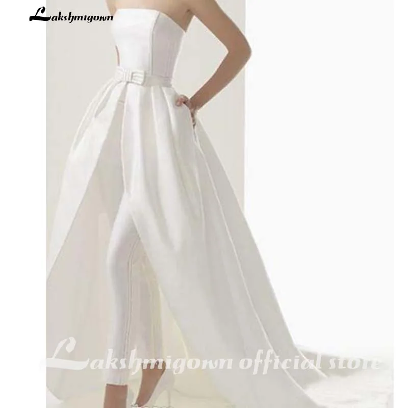 Женский Свадебный комбинезон без бретелек со съемным нарукавником с карманами и