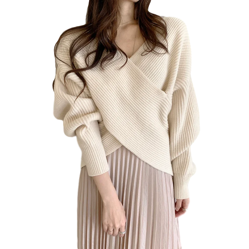 

2020 Autumn and Winter New Retro Temperament Lazy Goddess Fan Xian Thin V-neck Sweater Wearing Short Knit Top GX1250
