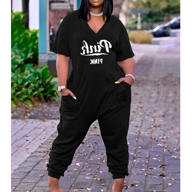 

Комбинезоны Mandylandy женские свободные однотонные с буквенным принтом и карманами комбинезон с коротким рукавом осенние брюки с широкими шта...