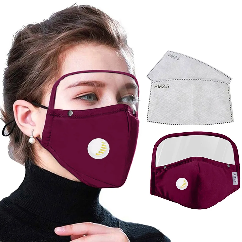 Съемная дышащая маска для лица с Защита глаз + 2 фильтра многоразовая Тканевая рта