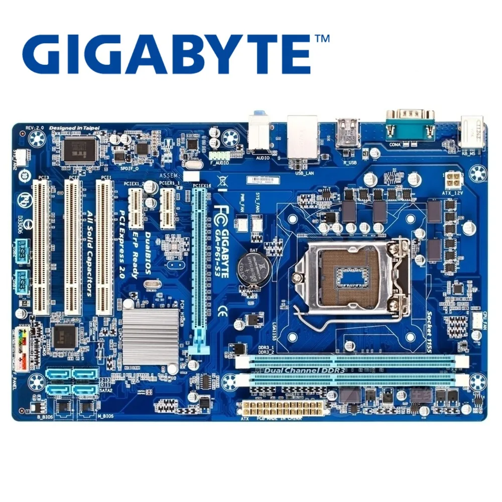 LGA 1155 для Intel DDR3 Gigabyte GA-P61-S3 материнская плата 16 Гб H61 P61 S3 настольная системная плата PCI-E 3,0 P61-S3 б/у