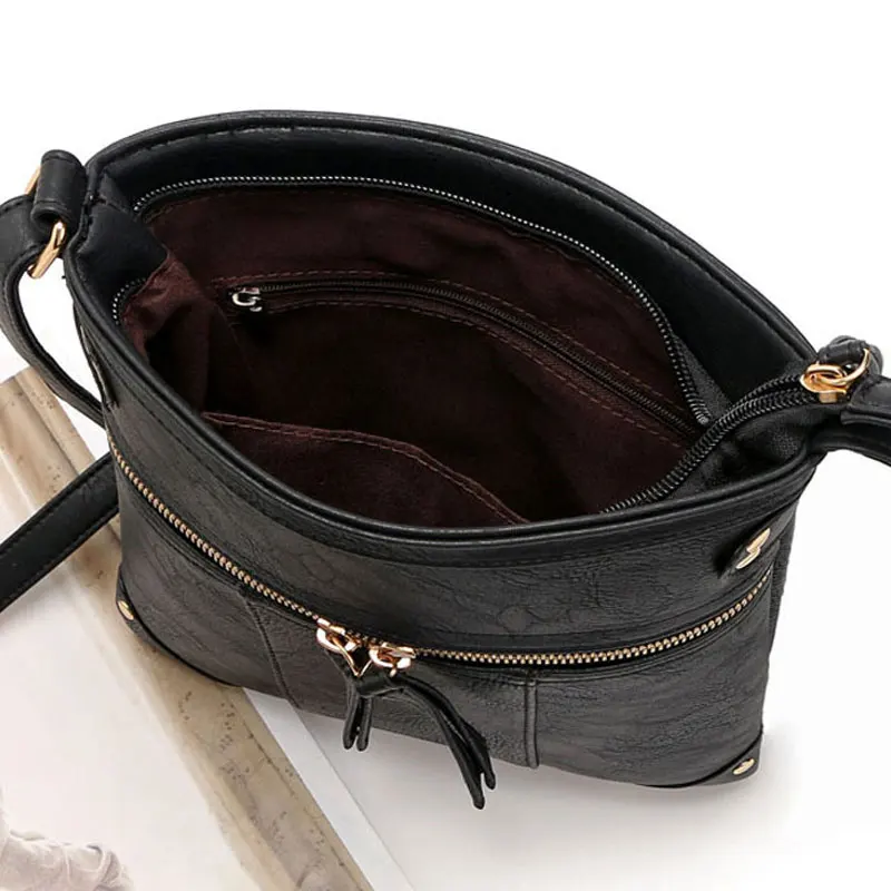 

REPRCLA European Vintage Women Bag Double Zipper Women Messenger Bags High Quality PU Shoulder Bag Crossbody 9L33