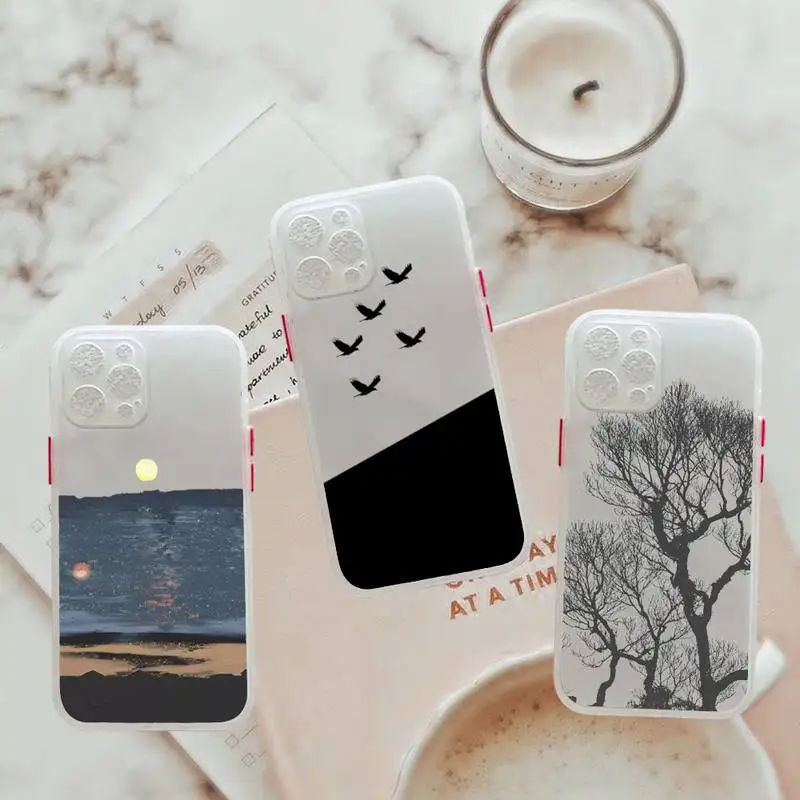 

Cartoon Animal Cat Scenery Phone Case For iPhone 12 11 Mini Pro XR XS Max 7 8 Plus X Matte transparent White Cover