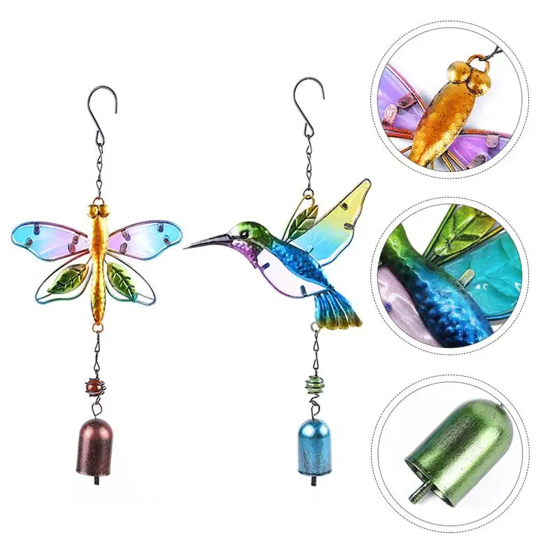 

2pcs Glass Craft Animal Wind Bell Glass Craft Colorful Wind Bell Pendant Wind Chime for Indoor Outdoor Decor