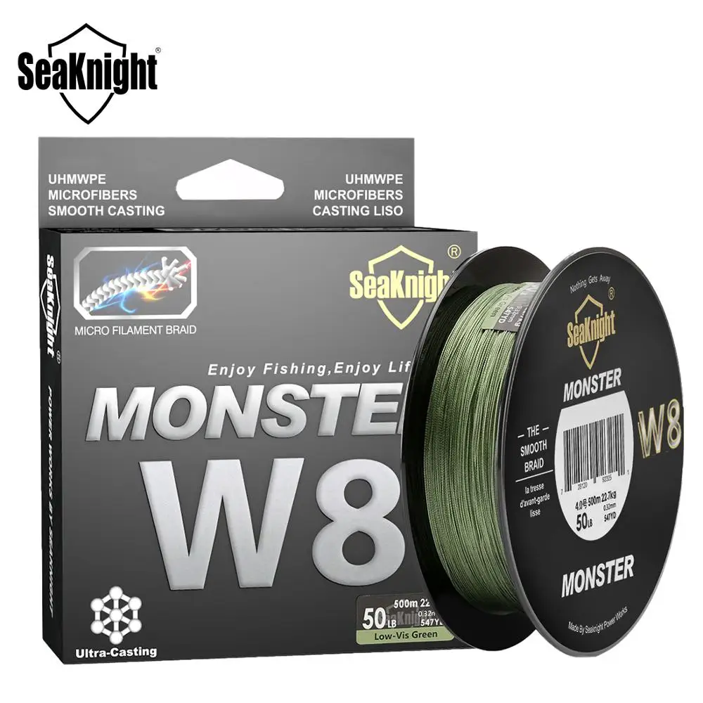 SeaKnight 500 м/546yds Монстр W8 Плетеный Леска 8weaves Провода гладкой PE Multifilament Линия для морской Рыбалка 20-100lb