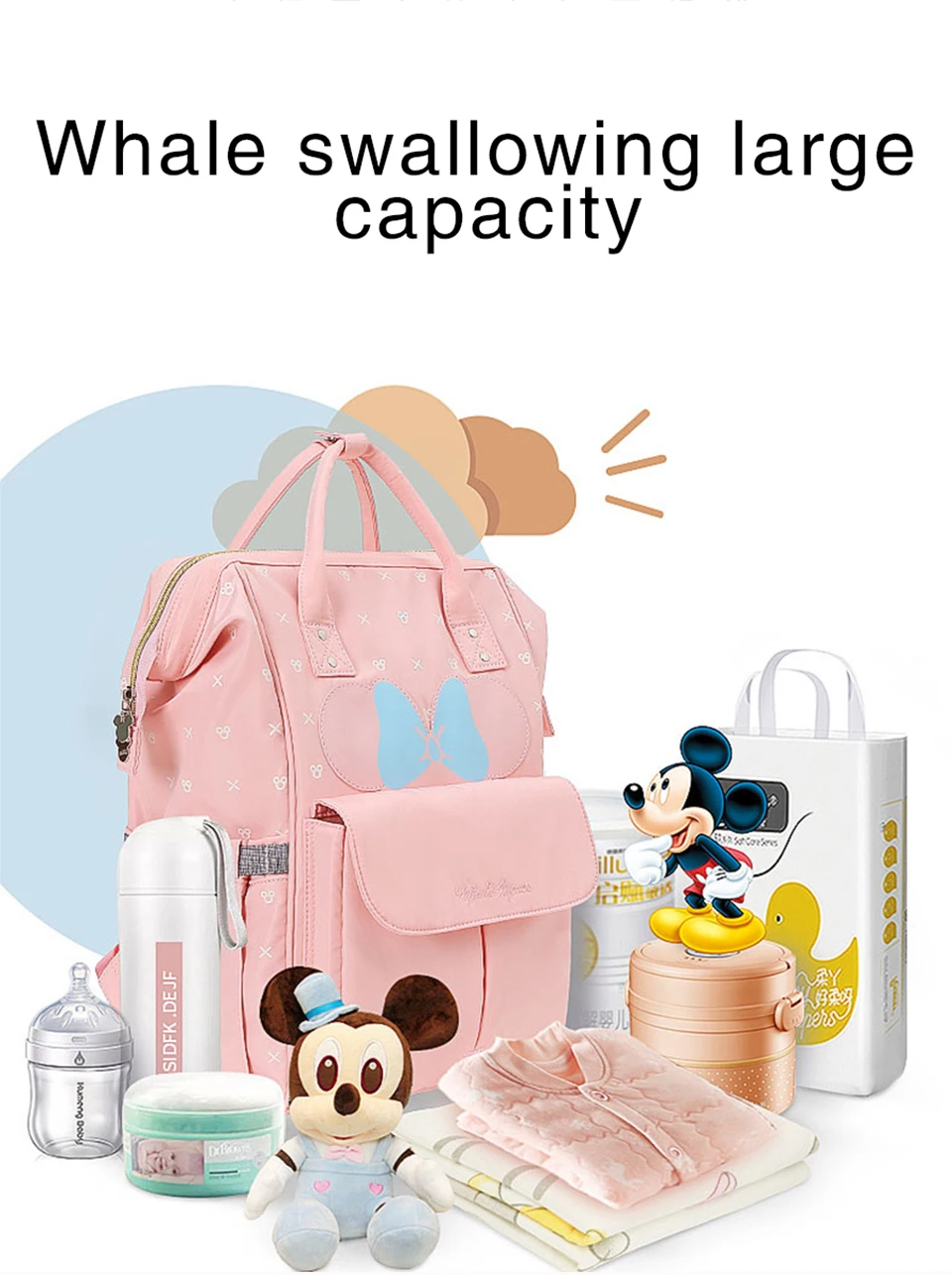 Сумка для подгузников disney, рюкзак, детские сумки для мам, мокрая сумка, модный органайзер для подгузников для мам и мам, коляска с Микки и Минни, Usb