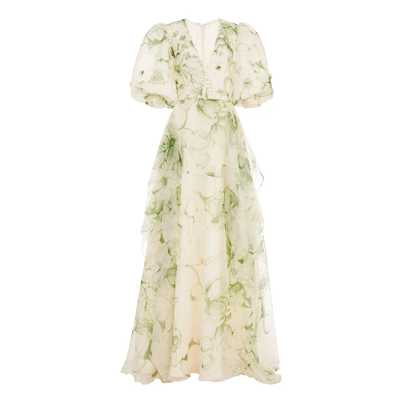 Женское винтажное Плиссированное длинное платье с v-образным вырезом и