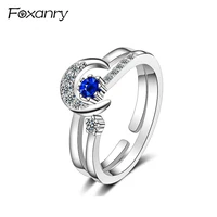 foxanry 925 stamp moon star opening rings for women creative trendy two in one crystal rings party jewelry adjustable
