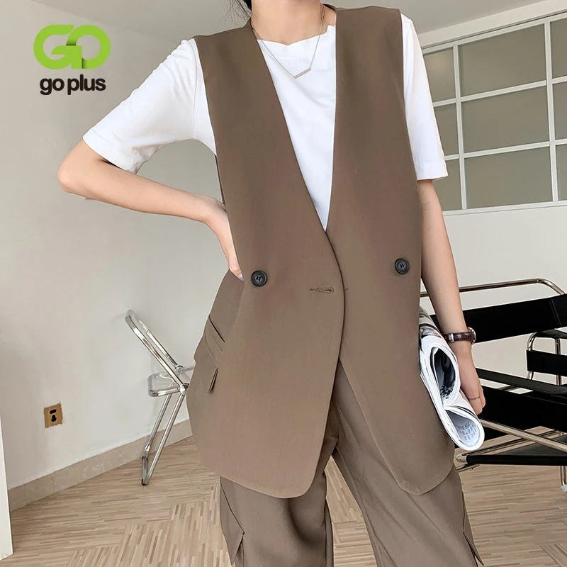 

GOPLUS Winter Autumn Women's Vest Korean Style V-neck Open Stitch Vests Coats Womans Chaleco Mujer Abrigos Mujer Invierno 2021