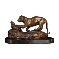 bronze leopard hunting sculpture statue marble base hot casting wildlife animal figurine vintage western art