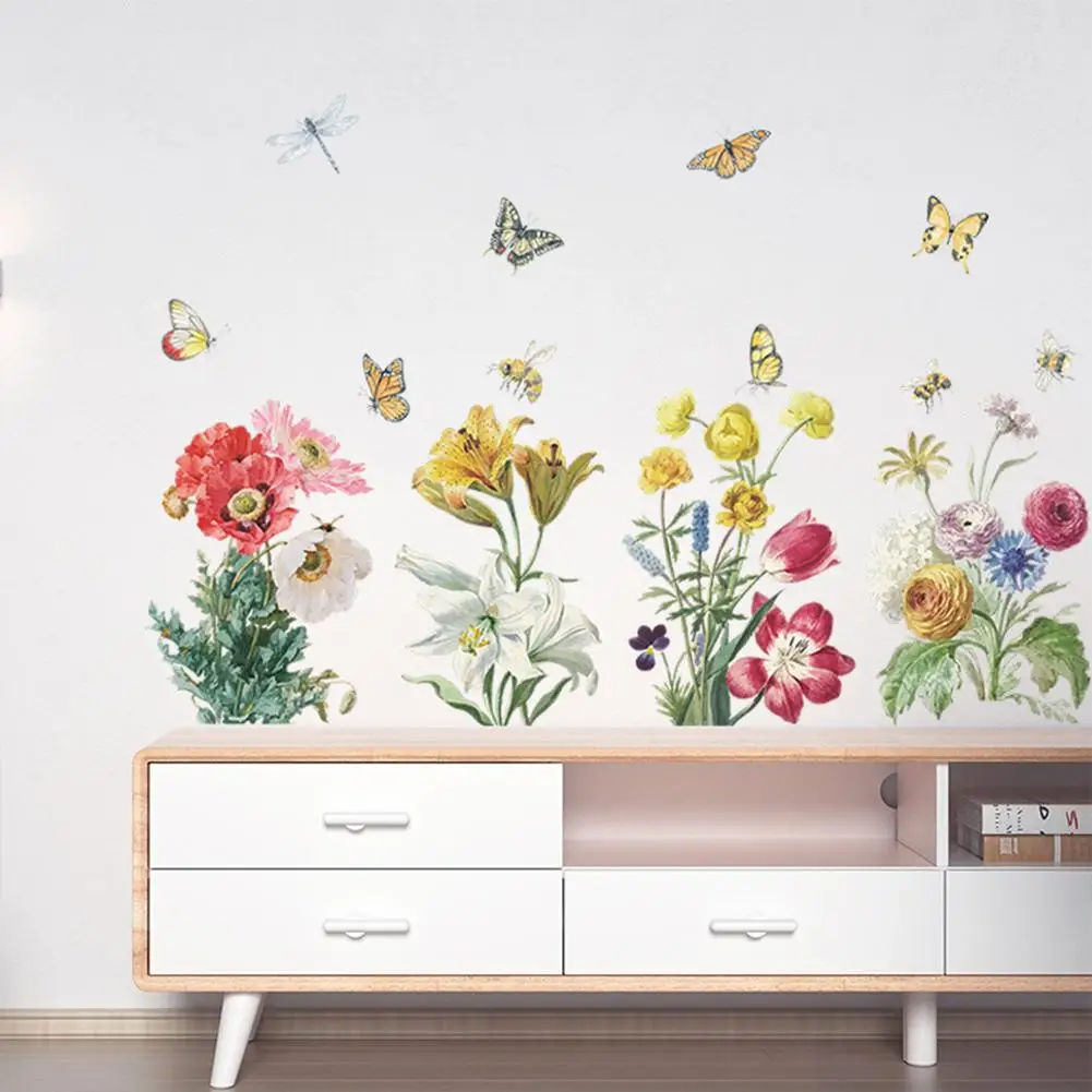 

Wall Sticker Colorful Flower Butterfly Print Stickers For Home Decoration New PVC Self-adhesive Waterproof Stickers Wall Decals