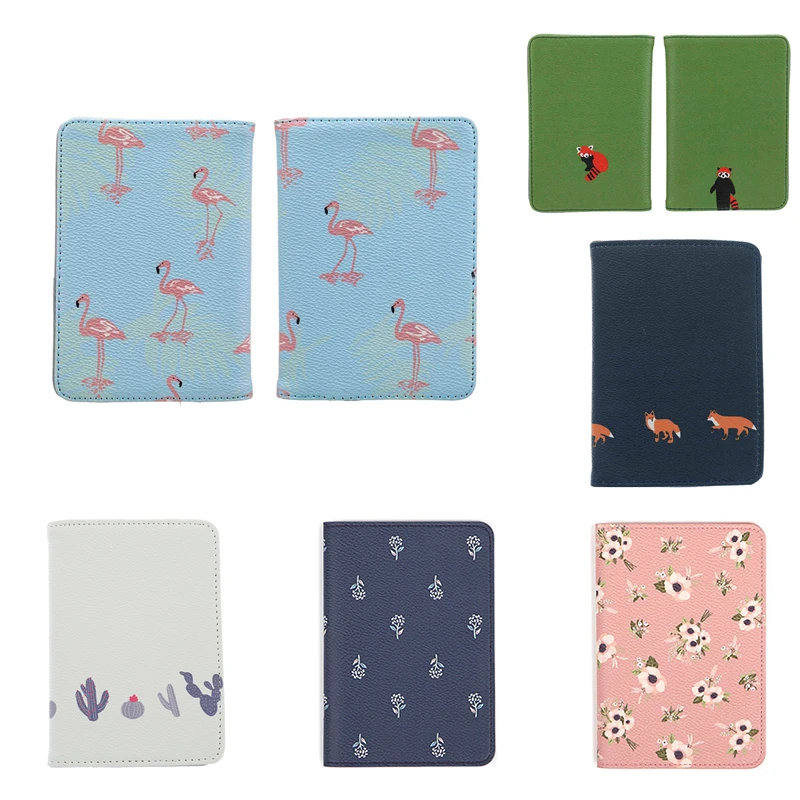 

Cute Passport Cover Ticket Folder Holder Women Cartoon Flamingo Fox Firefox Print PU Credit Card Passport Holder Cover Dropship