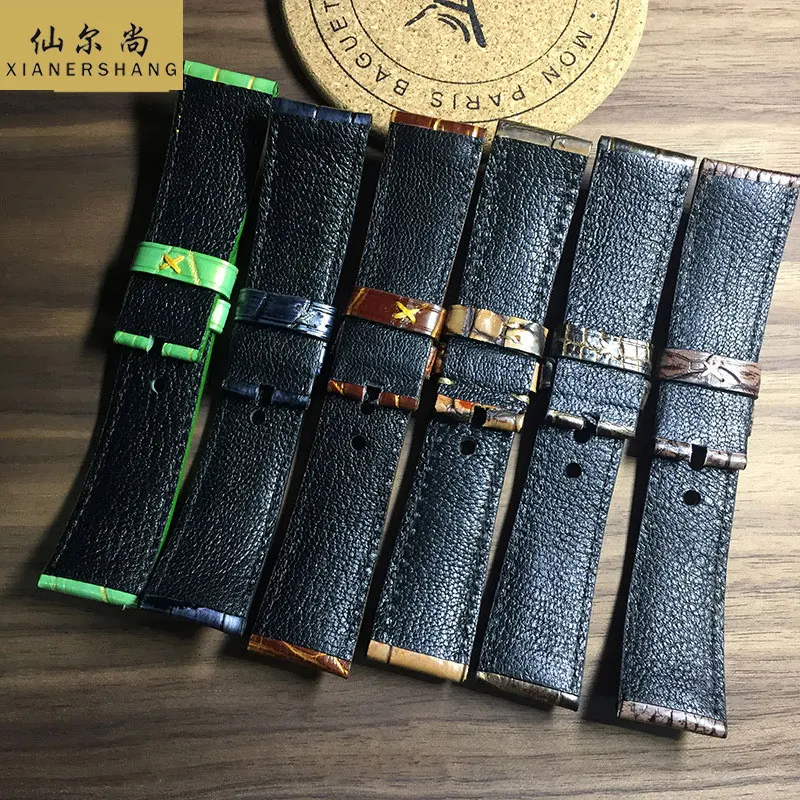 

New Custom Luxury Watchbands Handmade Alligator Watch Band 20MM 22MM 24MM Crocodile Skin Strap Women Men Genuine Leather Belt 19