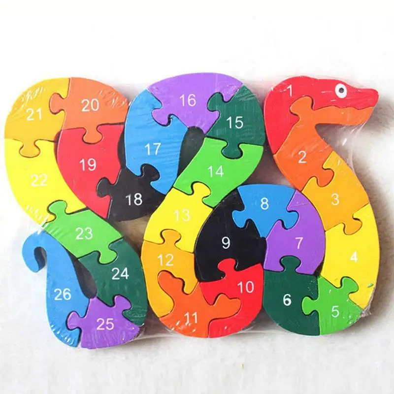 

Alphabet Puzzle 3D Wood Child Educational Games Animals Snake Toy Gift
