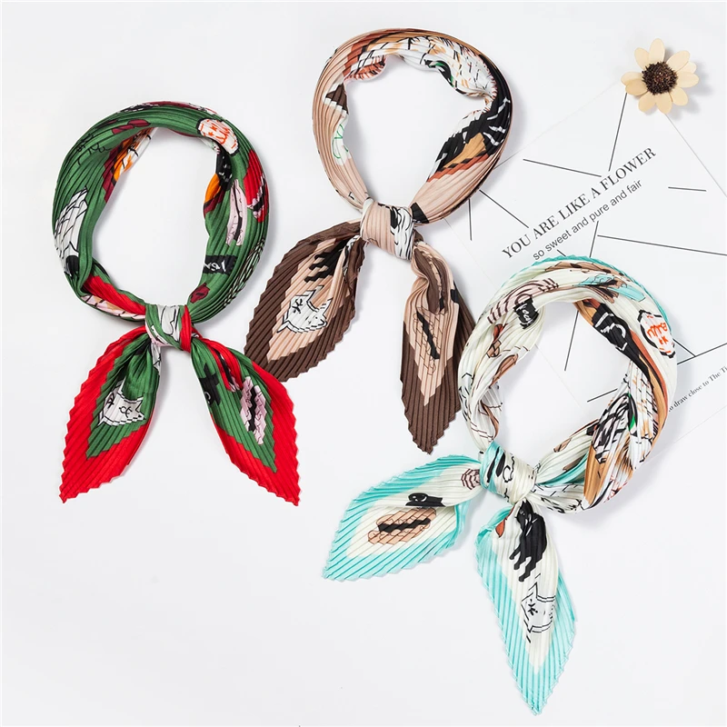 Квадратные плиссированные шарфы женский шелковый шарф для волос модные шейные с