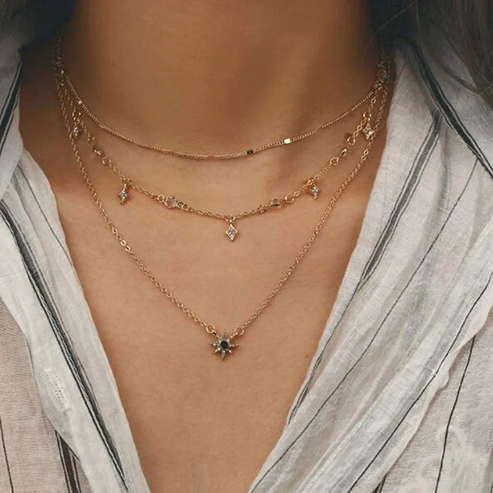 Женское многослойное ожерелье с подвеской в виде звезд|Ожерелья подвеской| |