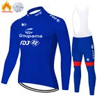 FDJ Велоспорт Джерси с длинным рукавом maillot Велоспорт homme зимний термальный флисовый велосипедный комплект мужские 20D гелевые подушки велосипедные брюки