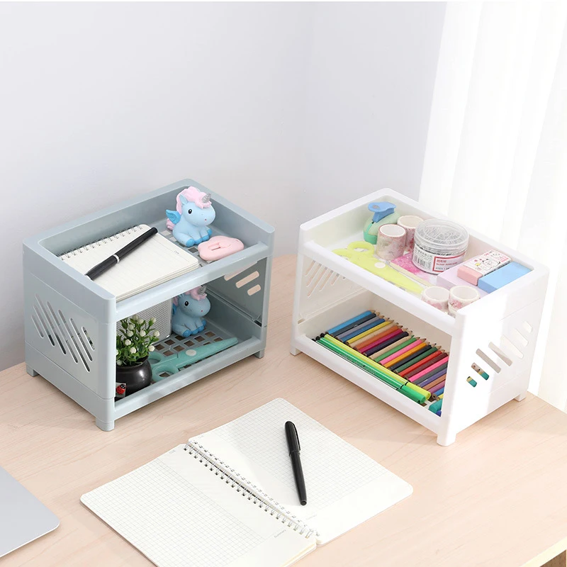 

Double-Layer Stationery Storage Rack Hollow Holder Organizer for Bathroom Office MC889