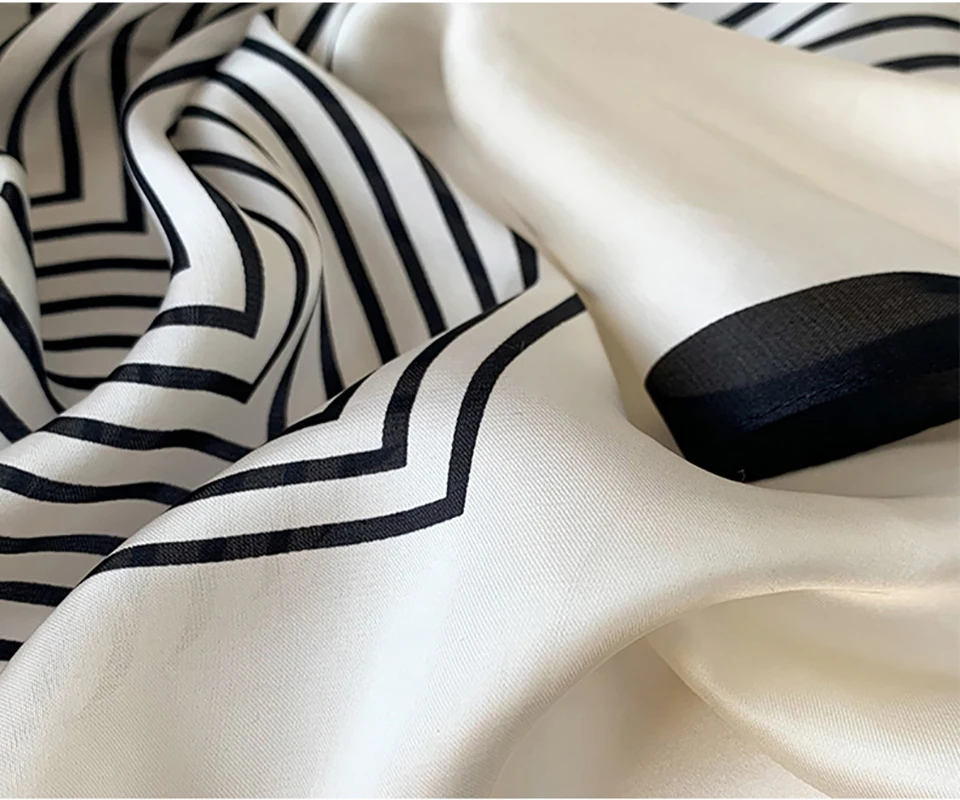 

Luxury Brand Silk Square Stripe Scarf Women Satin Neck Hair Tie Band Soft Work Neckerchife 2021 NEW Hijab Head Female Foulard