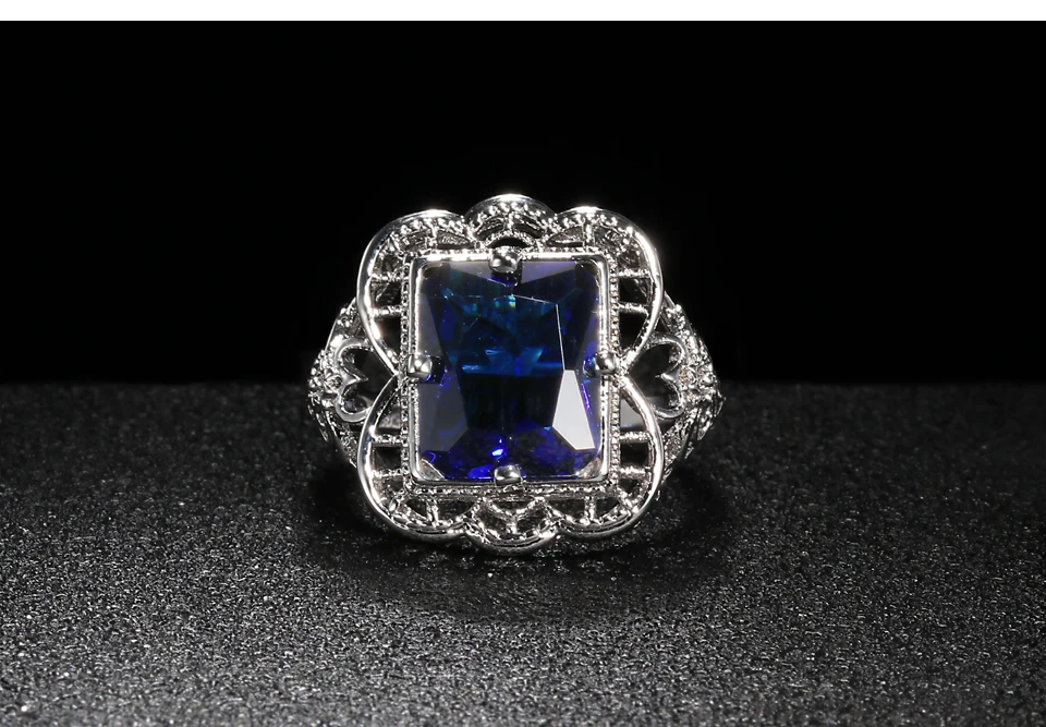 Bague Ringen Дворцовое кольцо с полым узором для женщин, геометрическое сапфировое серебро 925, ювелирное изделие 9*12 мм, драгоценный камень, элегантный темперамент, подарок