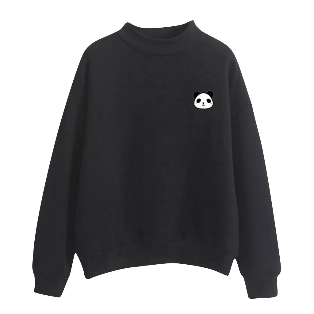 Женская толстовка осень зима круглый вырез сплошной цвет панда узор длинный