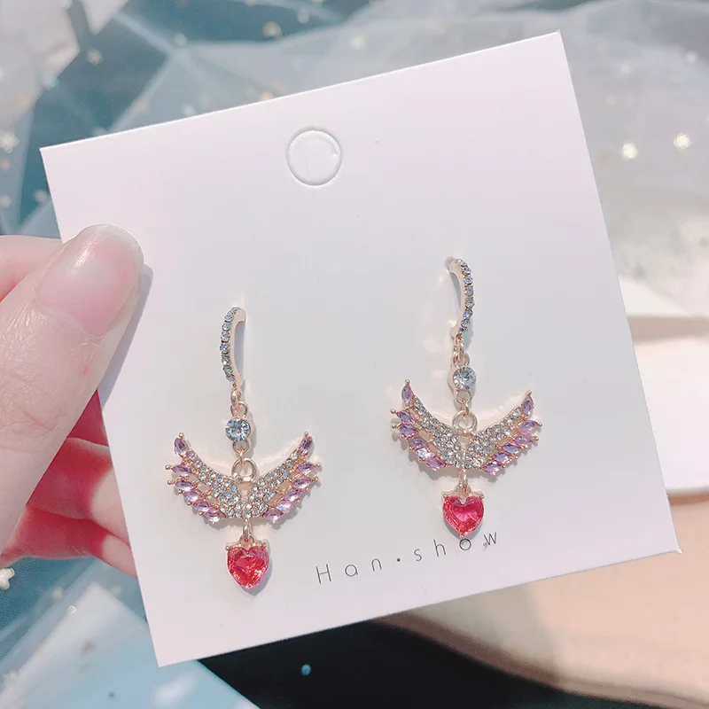 

New Fashion Luxury Pink Shiny Rhinestone Long Bowknot Tassel Drop Earrings Korean Baroque Style Women Pendientes Jewelry