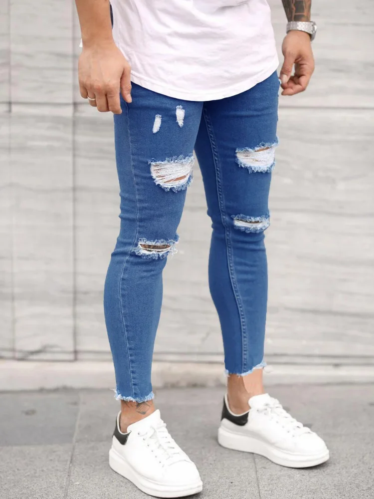 Sexy Ripped Jeans Men Slim Long Pencil Pants Spring Hole Men Fashion Thin Skinny Jeans Male Hip-hop Trousers Clothes Clothing