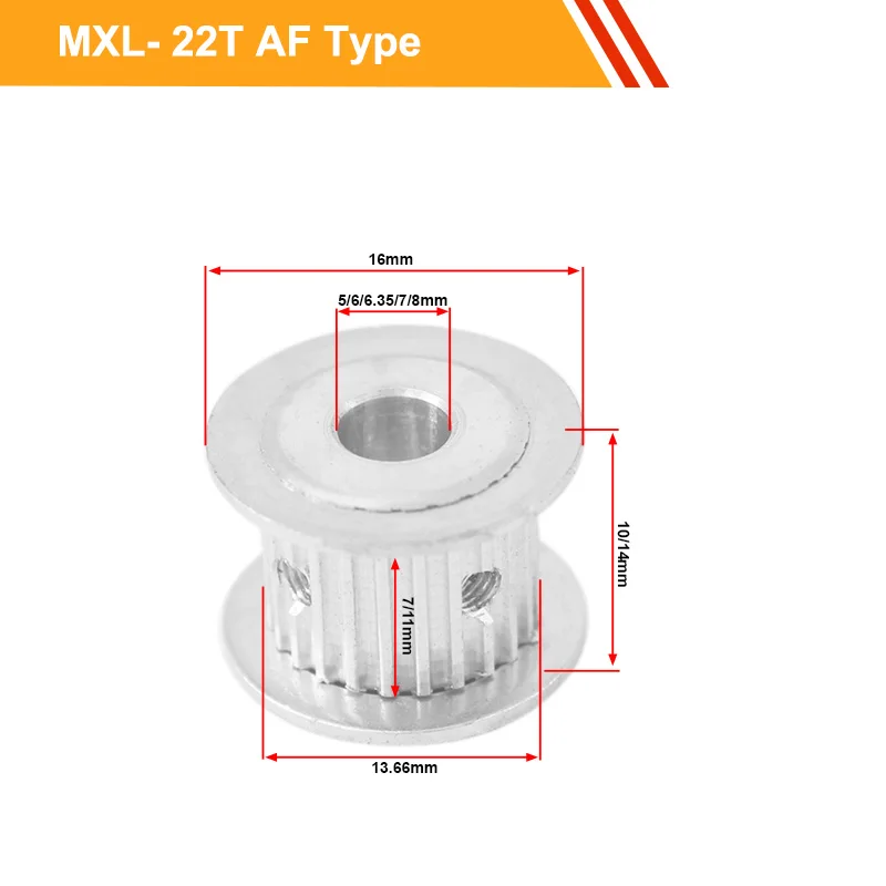

MXL 22T Tooth Belt Pulley 7mm/11mm Belt Width MXL Type Gear Pulley 5/6/6.35/7/8mm Bore Synchronous Pulley Wheel for 3D Printer