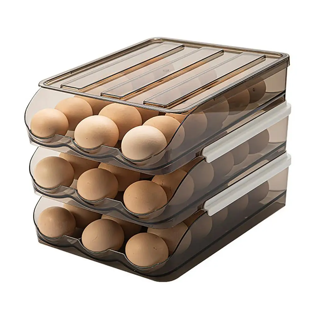 

Household Kitchen Egg Storage Box Refrigerator Storage Box Plastic Transparent Egg Tray Fresh Spacer Layer Storage Rack