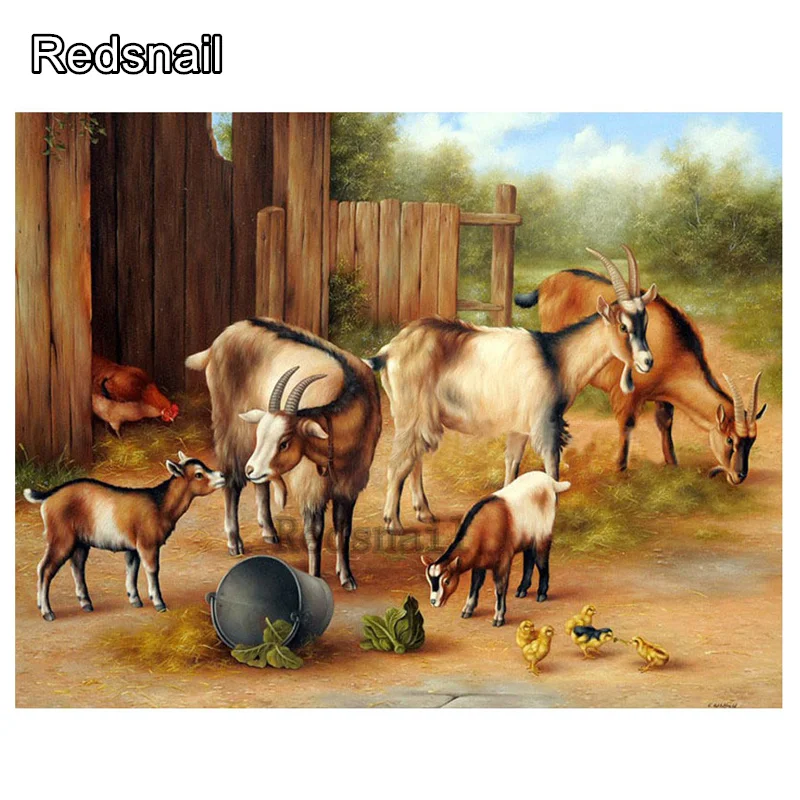 DIY round square diamond embroidery Goats farm animals pattern cross stitch kits 5d diamond painting rhinestone painting TT1266