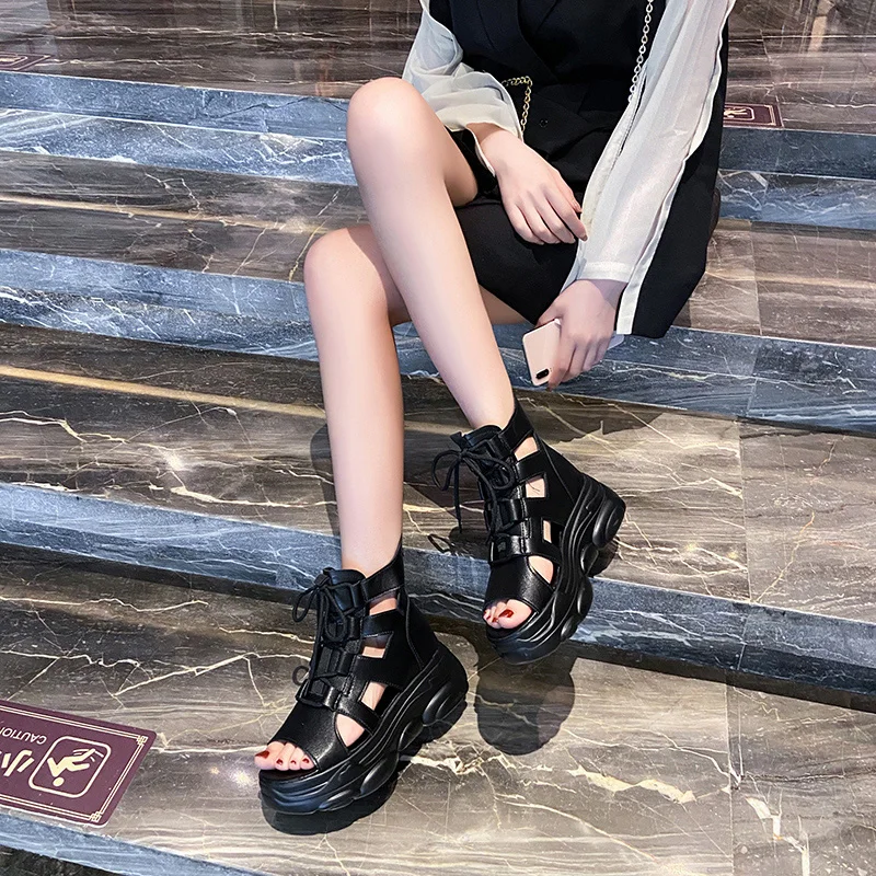 

2021 Summer New Fashion Woman Sandals Cross-tied Flat Sandals Roman Beach Shoe Black Non-slip Women's Shoes Zapatillas Mujer