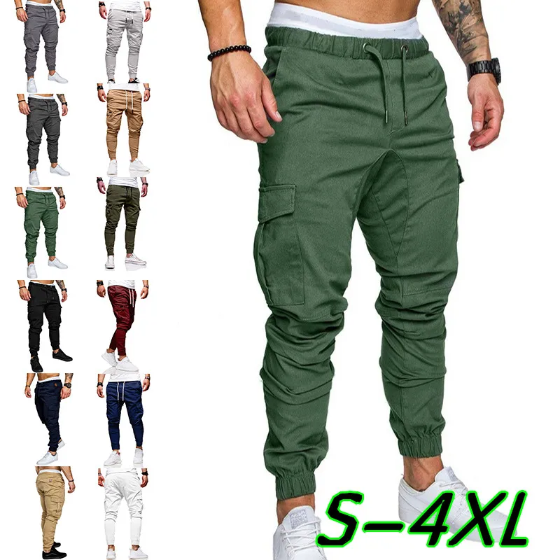 Мужские брюки-карго Повседневное твердые мульти-карманные брюки Штаны размера