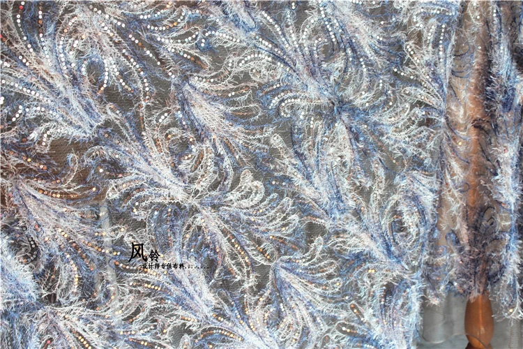 Блестящая ткань с градиентными перьями блестящая сетчатая вышитая ажурная