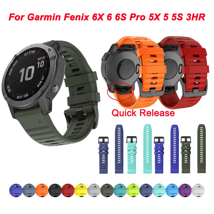

26MM 22MM Watchband For Garmin Fenix 6X 6 6S Pro 5X 5 5S Plus 3HR 935 945 Silicone Band Fenix6 Fenix5 Quick Easyfit Wrist Strap