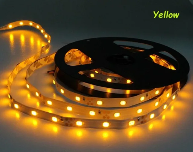 Цвет: желтый Светодиодная лента 3528 5 м/рулон 60led/M Светодиодные полосы SMD 3528 DC12V Безопасный светодиодный бар RGB/белый/теплый белый RoHS CE - Испускаемый цвет: Цвет: желтый