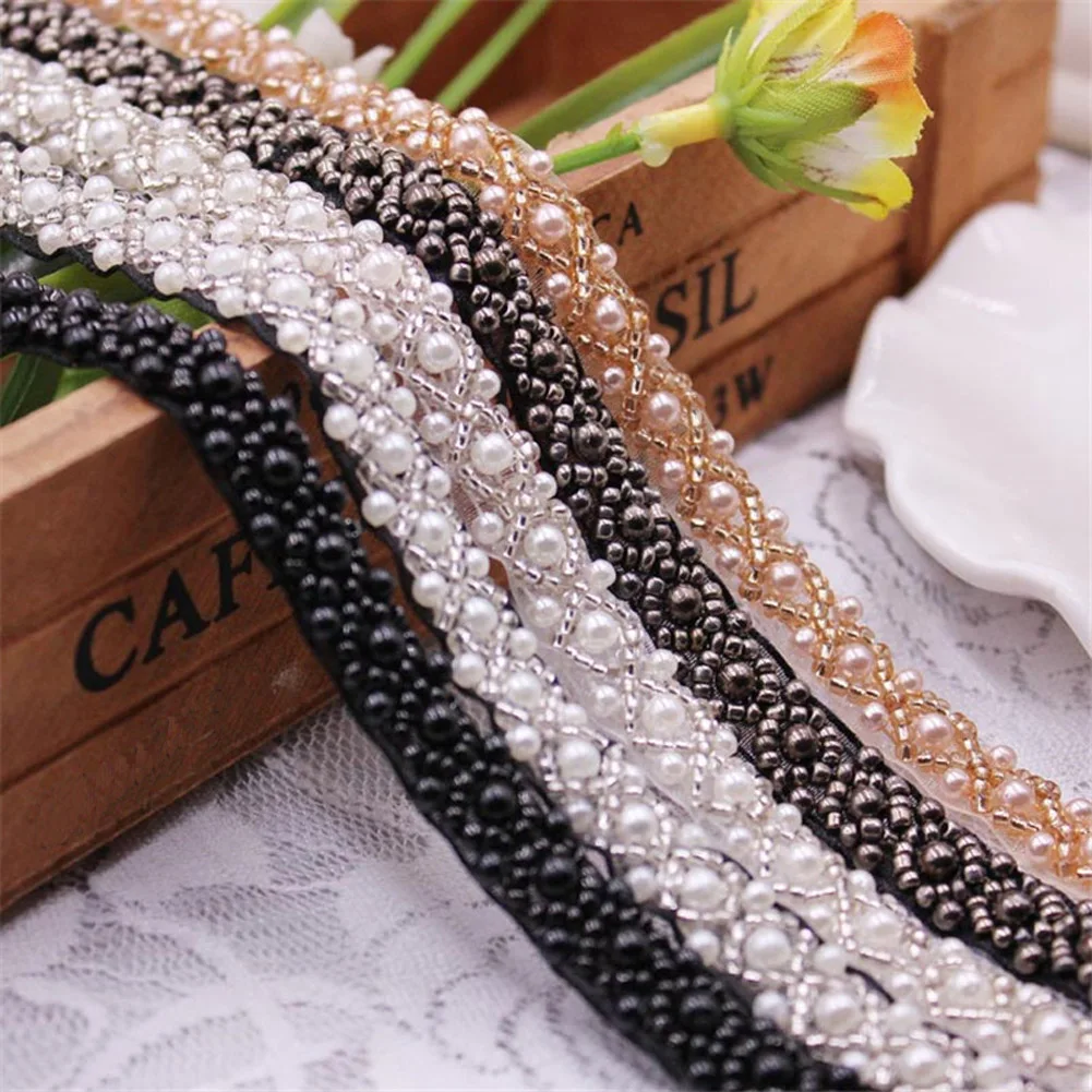 

1 Yards Border Sweet Lace Pearls Beaded Trim Ribbon Sew On DIY Jewelry Headpiece Dress Decoration Belt Fashion Sewing Applique