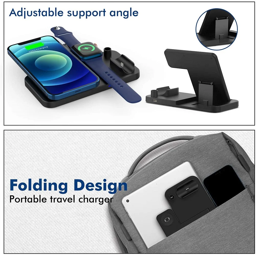 

FDGAO 4 in 1 Wireless Charging Stand For Apple Watch 6 5 4 3 2 iPhone 12 11 XS XR X 8 Airpods Pro Qi Fast Charger Dock Station