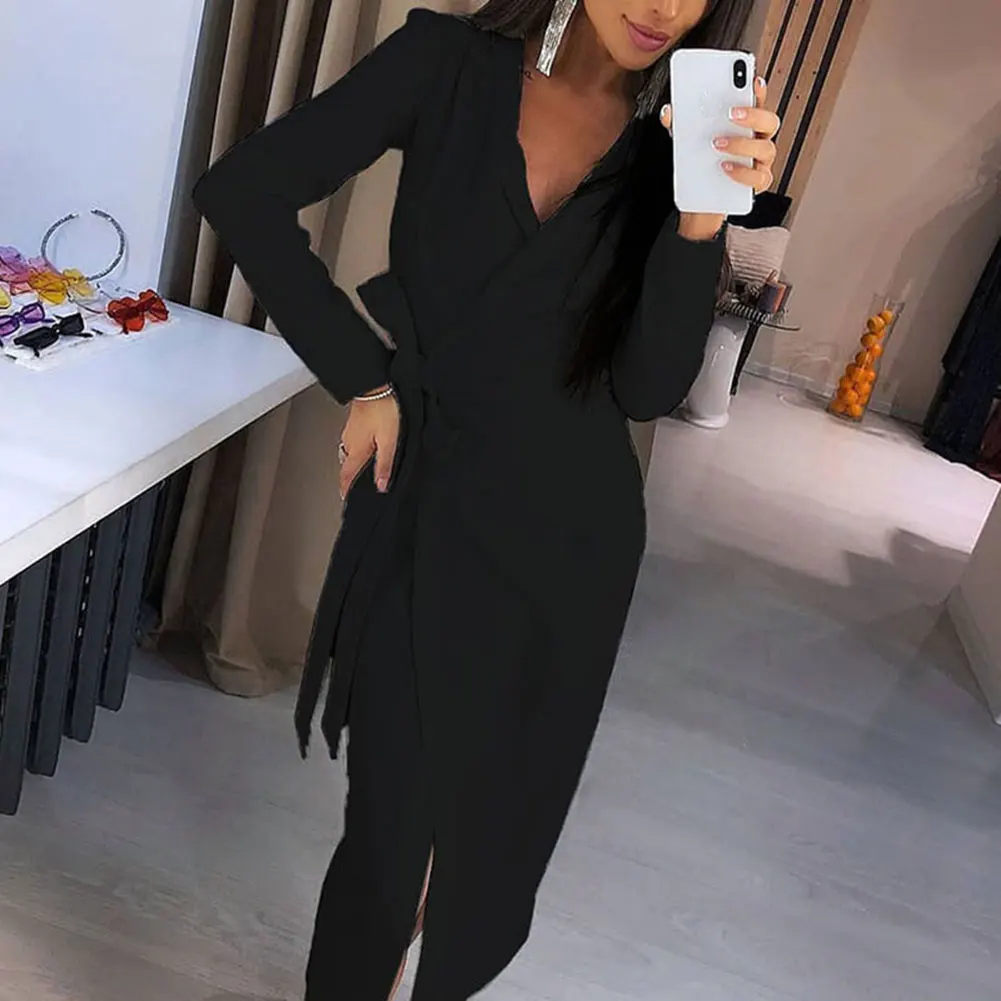 Женское платье туника с глубоким v образным вырезом и длинным рукавом вечерние