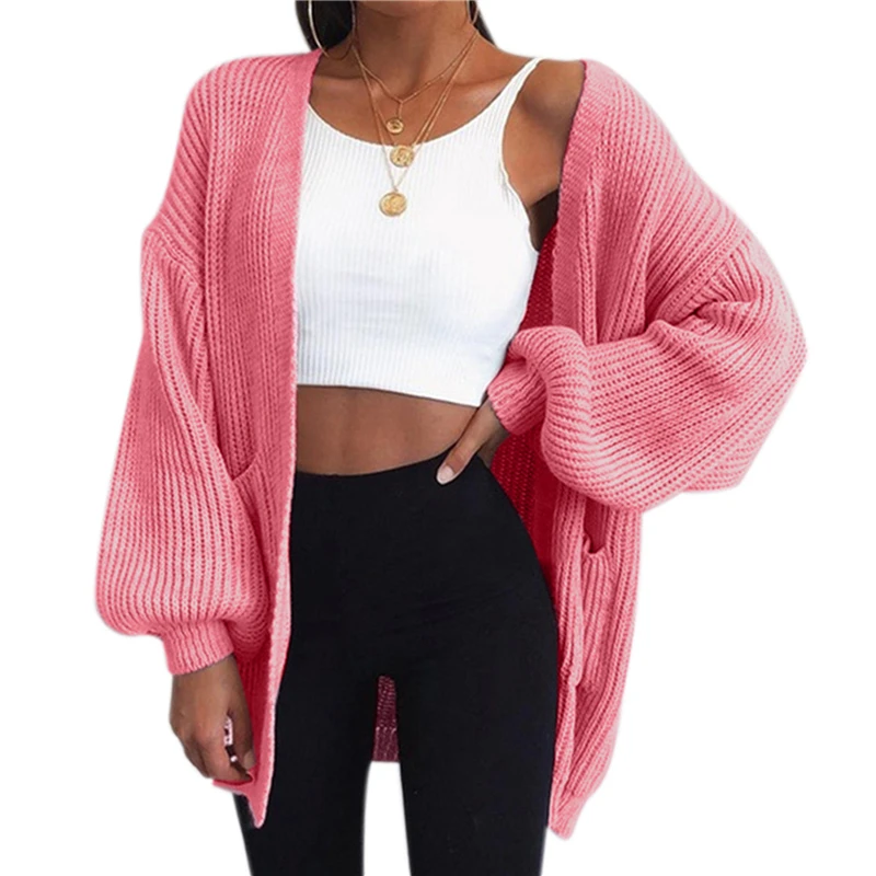 

Women Knitted Cardigan Sweater For Lady 022 New Loose Open Stitch Sleeve Autumn Winter Coat Solid Casual JumperNew Coat