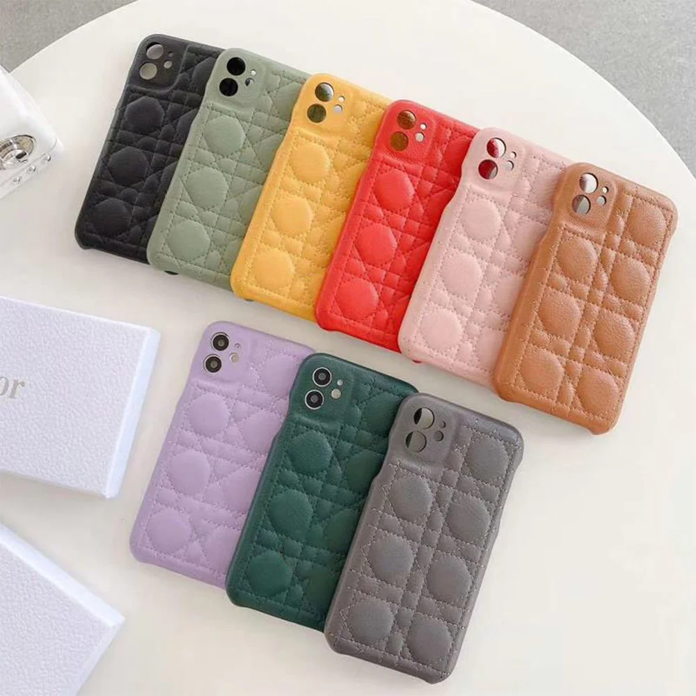 

With Brand Box Luxury Leather Sheepskin Phone Case Funda For iPhone 12 11 Pro Max Cover 7 8 Plus Coque X XS Letter bag cover