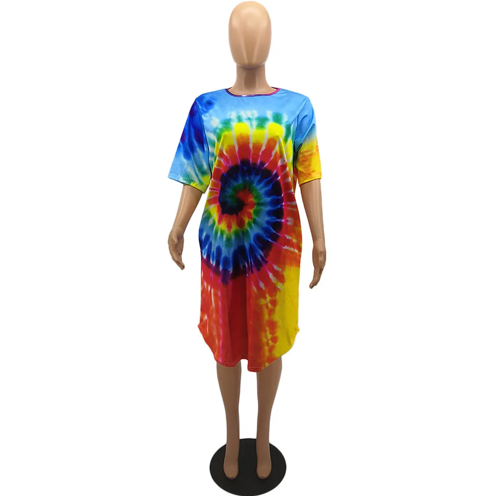 light blue HAOYUAN Tie Dye, платье размера плюс, женская осенняя одежда, Robe Femme, больше размера d, Vestido, сексуальное Клубное рождественское платье, свободная футболка, платья - Цвет: light blue
