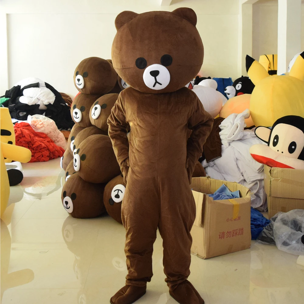 Костюм-талисман с забавным коричневым медведем на Хэллоуин костюм для взрослых
