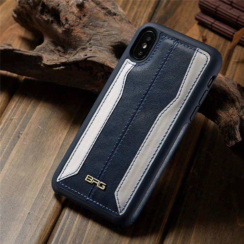 Luxury BRG Stripes Pu Leather Case Matte Cover For iPhone X Xs Max 5 5s se 6s 6 7 8 Plus Coque Ultra Thin |